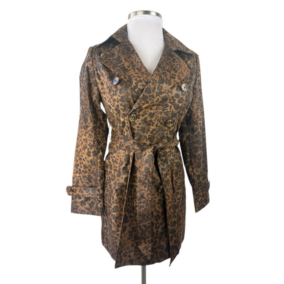 Cachè Leopard Animal Print Trench Coat Large Belted Lined Old Money Y2k Style - Picture 4 of 16